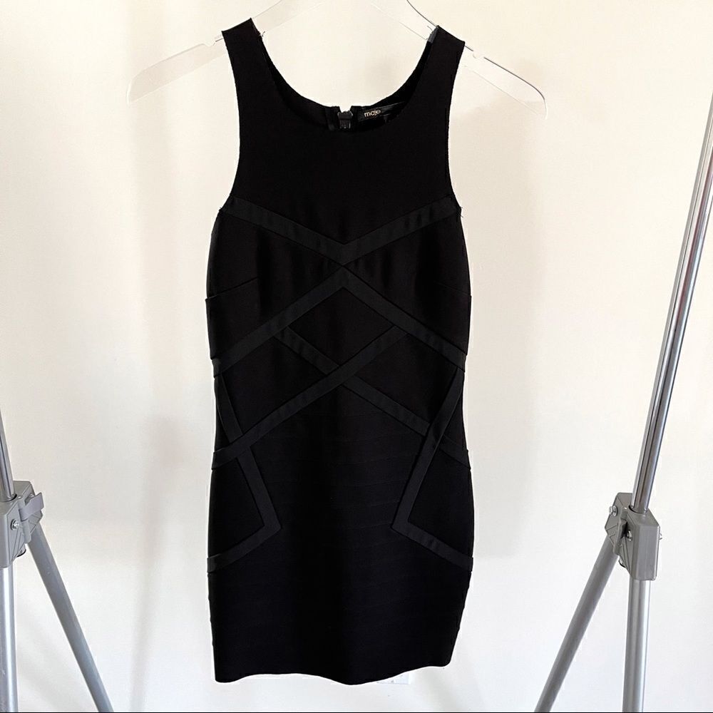 Maje Bondage Body Form Fitting Black Dress 1
